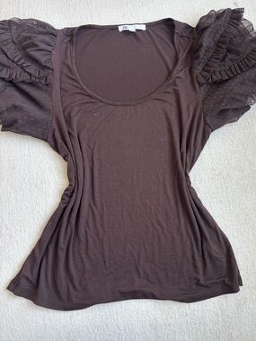 DR2 Chocolate Brown Puff Sleeve Scoop Neck Top